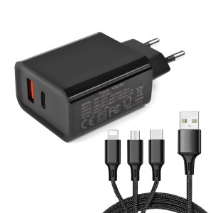 Xiaomi Redmi Note 9 Chargeur PD QC 3.0 Dual Port + USB 3in1